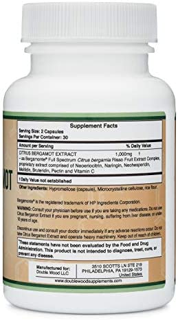 Citrus Bergamot Supplement - Only Patented, Clinically Proven Bergamot Extract - 1,000mg Servings (Bergamonte Standardization, Sourced from Italy and Manufactured in USA) (60 Capsules) by Double Wood
