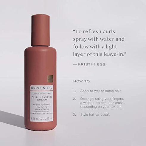 Kristin Ess Hair Ultra Hydrating Curl Leave-In Cream Conditioner for Curly Hair with Frizz Control, Humidity Shielding, Vegan, Color + Keratin Safe, 8.45 fl oz