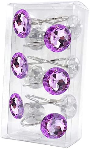 BEAVO Acrylic Fashion Decorative Home Rolling Purple Shower Curtain Hooks Rhinestones Bathroom Bath Baby Room Bedroom Living Room Decor Set of 12 Rings (Purple)