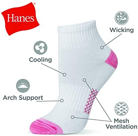 Hanes womens Women's 6-pair Lightweight Breathable Ventilation Ankle Socks
