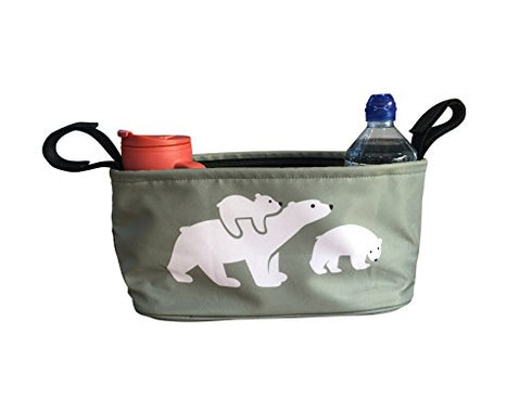 Wheelchair Organizer - Fits Handles of Any Wheelchair, Special Needs Buggy, Rollator or Mobility Scooter – Wheelchair Cup Holder – Cell Phone Pocket - Lots of Storage (Gray-Green Polar Bear)