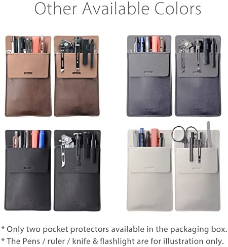 Pocket Protector, Leather Pen Pouch Holder Organizer, for Shirts Lab Coats, Hold 5 Pens, Designed to Keep Pens Inside When Bend Down. No Breaking of Pen Clip. Thick PU Leather, Black, 2 Per Pack.