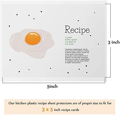 Recipe Card Protectors Kitchen Plastic Recipe Sheet Protectors Clear Recipe Page Protector (100, 5 x 3 Inch)