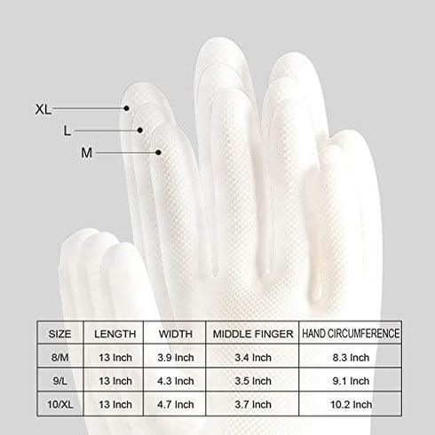 BOOMJOY Cleaning Gloves, Dishwashing Gloves, Reusable Rubber Kitchen Gloves Heavy Duty, Bathroom, White, 3 Pairs, Size-L