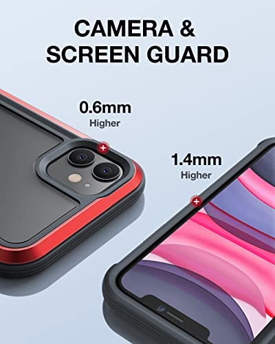Raptic Shield for iPhone 11 Case, Shockproof Protective Clear Case, Military 10ft Drop Tested, Durable Aluminum Frame, Anti-Yellowing Technology Case for iPhone 11, Red