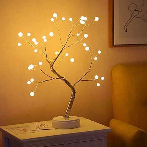 Lxcom Lighting LED Globe Lights 36 LEDs New Gold Copper Wire Tree Branches LED Bonsai Table Tree Lighted USB Battery Operated with Touch Switch Decorative Desk Lamp for Home Decor, Warm White