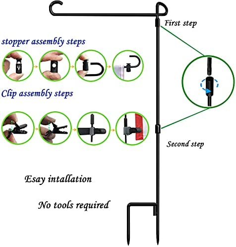 Garden Flag Stand-Holder-Pole with Garden Flag Stopper and Anti-Wind Clip for House Flags,Decorative Flags,Yard Flags,Seasonal Flags