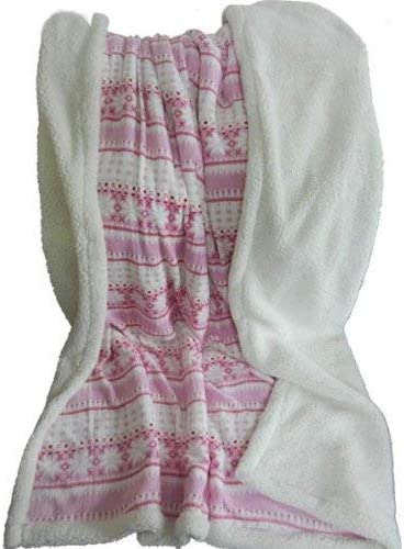 Lavish Home Pink Fleece Sherpa Blanket Throw Snowflakes, 50" x 60"