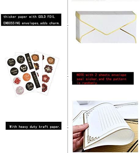 Vintage Lined Stationery Paper and Envelopes Set including Envelope Seal Sicker,White
