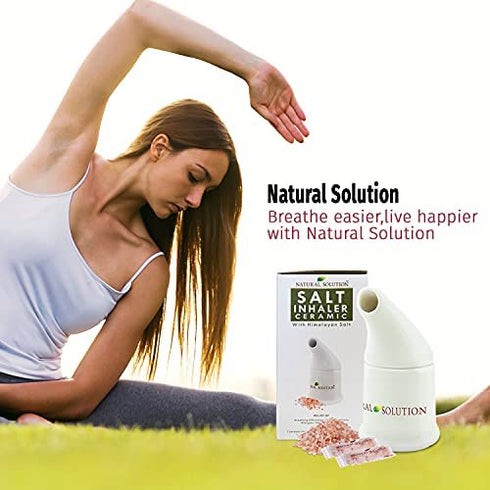Natural Solution Ceramic Salt Inhaler with 2 Himalayan Pink Salt Refills, Relief Breathing Congestion, White