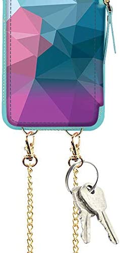 ZVE iPhone Print Wallet Case with Zipper for iPhone 12 Pro & iPhone 12 (6.1 inch), Purse Phone Case with Card Holder for Women, Crossbody Chain Wrist Strap-Diamond