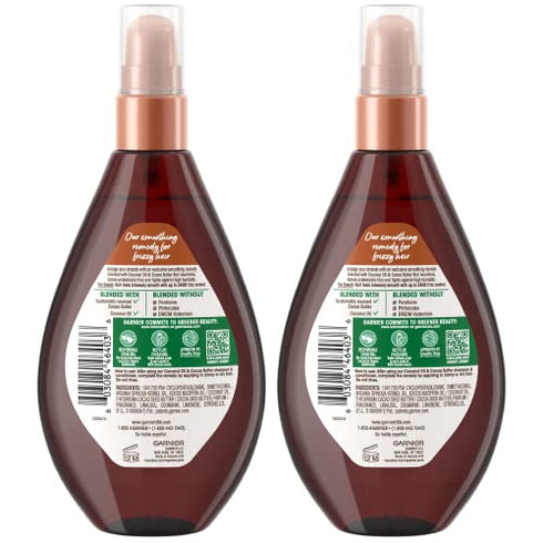 Garnier Hair Care Whole Blends Smoothing Oil with Coconut Oil & Cocoa Butter Extracts, Hair Treatment to Fight Frizz for Soft, Smooth, Shiny Hair 3.4 Fl Oz (2 Count)