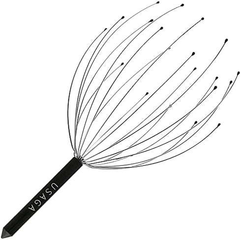 USAGA 20 Fingers Head Massager Scalp Scratcher Head Scratcher and Telescopic Back Scratcher, Ideal Gift for Head Body Relaxing 2 Pack (Black)
