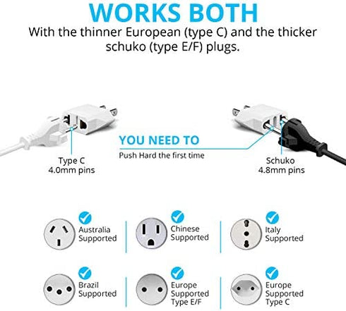 Europe to US Plug Adapter EU/UK/AU/in/CN/JP/Asia/Italy/Brazil to USA (Type A & B) American Travel Adapter and Converter, Wall Outlet Power Charger Converter (White)