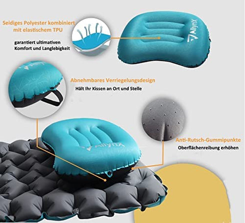 Blow up Pillows, AllynX Lightweight, Compact, Comfortable Inflatable Pillow for Camping, Backpacking, Turquoise Blue