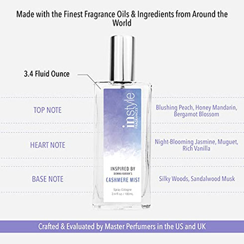 Instyle Fragrances | Inspired by Donna Karan's Cashmere Mist | Women’s Eau de Toilette | Vegan, Paraben Free, Phthalate Free | Never Tested on Animals | 3.4 Fluid Ounces