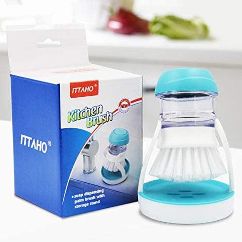 ITTAHO Dish Brush with Soap Dispenser,Palm Brush Storage Holder Set,Kitchen Scrubber for Pan,Dishwand,Sink Clean and Vegetables