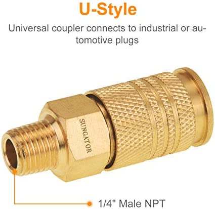Air Coupler and Plug Kit, SUNGATOR Solid Brass Quick Connector Set, 1/4" Industrial NPT Air Compressor Accessories (8-Piece)