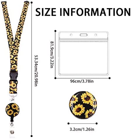 Beacil Fashion Sunflower Lanyard ID Card Clip Kit,Women Girls Nurse Reversible Detachable Key Chain Lanyard and Retractable ID Card with Horizontal Name Badge Holder,for Keys USB ID Card Phone