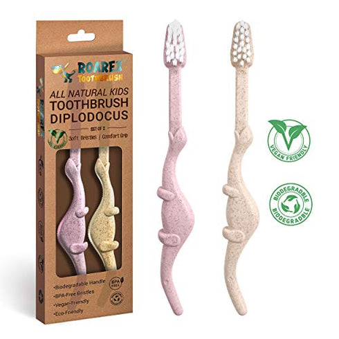 ANPEI ROARex Vegan Eco Friendly Natural Dinosaurs Inspired Kids Toothbrush Made from Plants | 100% Biodegradable and Compostable | 1% for The Planet Product…