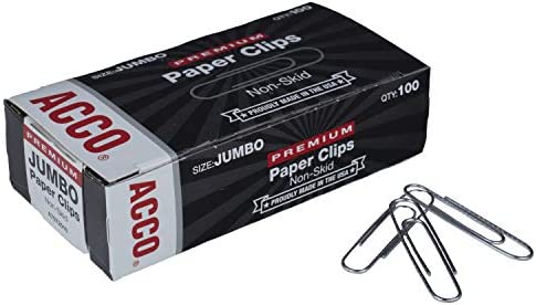 ACCO Jumbo Paper Clips, Non-Skid, Premium, Steel Wire, 20 Sheet Capacity, Silver, 1 Box of 100 Clips (A7072510)