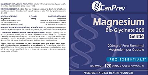 CanPrev Magnesium Bis-Glycinate 200, Veggie Capsules (120 Count)