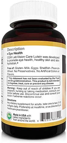 CGM-Labs Vision Care, Lutein 40mg, Zeaxanthin, Vitamin A, Bilberry Extract, 90 Softgel