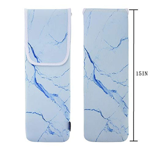Bluecell Heat Resistant Neoprene Curling Iron Holder Cover Bag Flat Iron Curling Wand Travel Case Pouch 15 x 5 Inches, Blue Marble Pattern