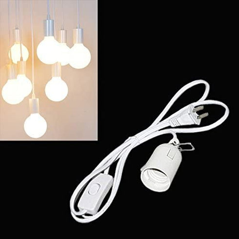 E26 Medium Screw base Hanging Light Bulb Extension Cord Adapter With 6' Feet Long Wire, Light Socket Cord Kit WIith AC Wall Outlet Plug On/Off Switch