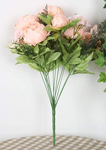 Duovlo Springs Flowers Artificial Silk Peony Bouquets Wedding Home Decoration,Pack of 1 (Spring Orange-Pink)