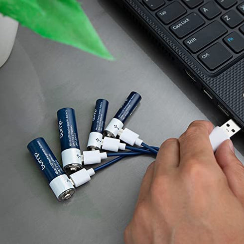 BUMP 2 AA + 2 AAA Rechargeable Batteries – Battery 4 Pack - Lithium Polymer, High Output, Fast & Long Lasting USB-C Charge, Use w/Remote Control, Toys, Keyboards, Charger Cable Included