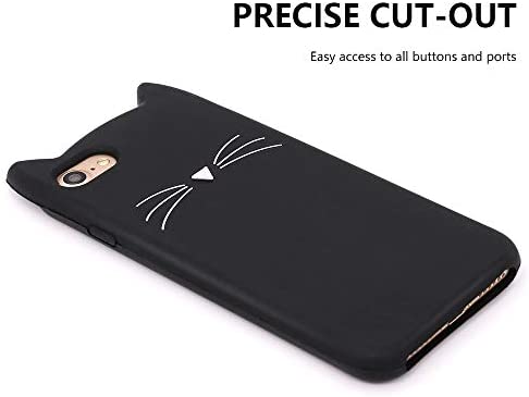 MEGANTREE Cute iPhone SE 2022 case, iPhone SE 2020 case, Black Whisker Cat Ears Kitty Case, iPhone 7 case, iPhone 8 case, iPhone 6 case, iPhone 6s case, Funny 3D Cartoon Animal Soft Silicone Cover