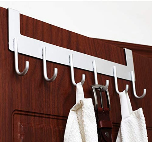 UDENIS Over Door Hook,Over Door Heavy Duty Metal Long Hanger,Bath,Bedroom,Dorm,Closet,Office Over Door Organizer,Screwless Back of Door Hook for Coat,Hat,Purse,Bagpack,Clothing,Jacket (Silver)