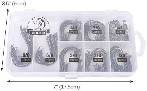 UCEC Circle Hooks Fishing Hooks 2X Strong Customized Offset Sport Circle Hooks Black High Carbon Steel Octopus 150pcs/box - Size:#1 1/0 2/0 3/0 4/0 5/0 6/0 8/0