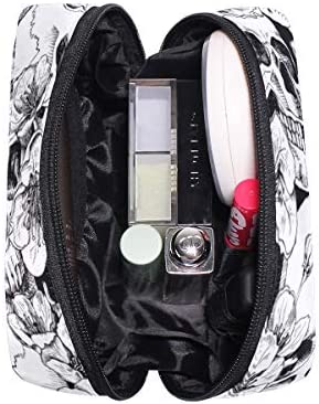 ZOEO Makeup Pouch Sugar Skull Mexican Floral Halloween Mini Makeup Bag Organizer Travel Zip Toiletry Bag Small Cosmetic Train Case Beauty Bag for Teens Girls Women Black White