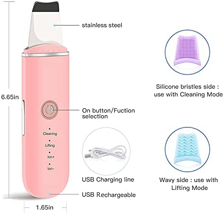 GUGUG Skin Scrubber Face Spatula - Skin Spatula Blackhead Remover Pore Cleaner with 4 Modes,Skin Care Tools, Comedones Extractor for Facial Deep Cleansing (Pink)- 2 Silicone Covers Included