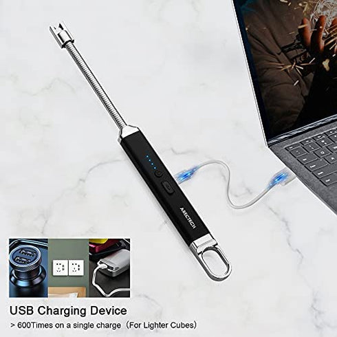 ARECTECH Lighter Electric Lighter Arc Candle Lighter Flameless Rechargeable Lighter USB Long Lighters for Candle Cooking BBQs Fireworks Black