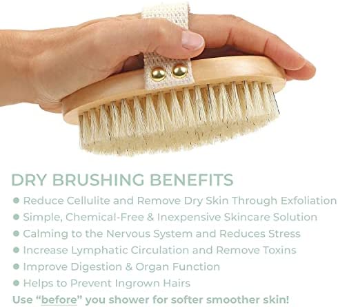 Zen Me Premium Boar Bristle Brush, Exfoliating Brush with Firm Natural Bristles for Cellulite and Lymphatic, Body Scrub Brush for Experienced Users, with Detox eBook Gift