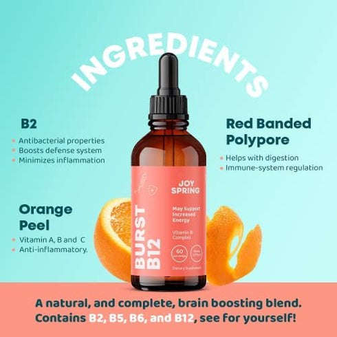 Burst Liquid B12 for Kids Complex Supplement - Herbal Liquid Vitamin B12 Drops - Fill In Dietary Gaps - Balanced B Complex for Kids Formula with B2, B6, B12, and B5 - Help Boost Immune Function
