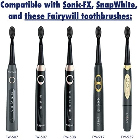 Sonic-FX Replacement Electric Toothbrush Heads Compatible with Fairywill, Sonic-FX and SnapWhite for Adults and Kids | Soft Charcoal/Nylon Bristles Sonic Replacement Toothbrush Heads (Black,Pack of 8)