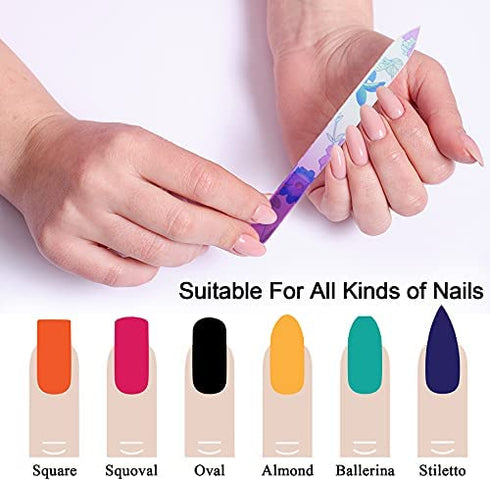 3 Pack Glass Nail File, EAONE Crystal Nail Files with Case Gradient Colorful Printed, Two Sided Etched Filing Surface Finger Nail Files, Professional Manicure Nail Care Czech Glass File