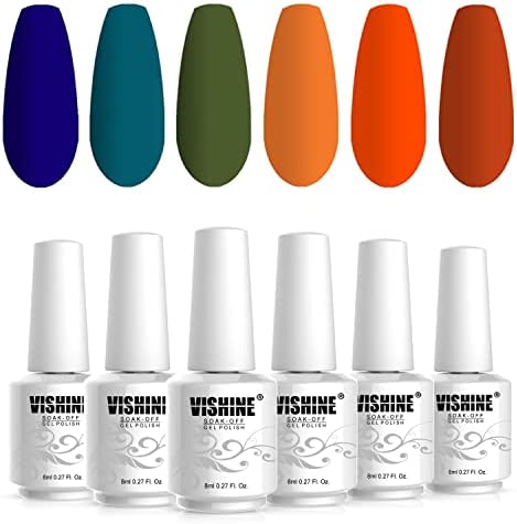 Vishine Gel Polish 6 Colours Soak Off UV LED Nail Art Manicure DIY Salon Gift Set Starter Kit Fall Color Orange Olive Green Colour Series 8ML