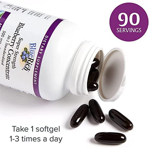 BlueRich by Natural Factors, Super Strength Blueberry Concentrate, Antioxidant Support for Overall Good Health, 90 Softgels