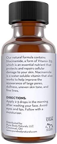 Vitamin B3 Niacinamide Serum by Pure Body Naturals, 1 Fluid Ounce - Super Moisturizer Cream for A Younger Looking Face and Body - Pore Reducing Facial Lotion - Pure and Natural Ingredients