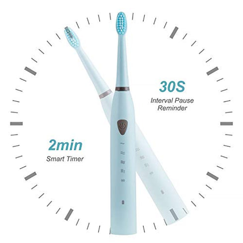 Rechargeable Electric Sonic Toothbrush for Adults 5 Modes Electric Toothbrush with 2 Mins Timer and 4 Brushheads, for Daily Tooth Whitening and Oral Care(Blue)