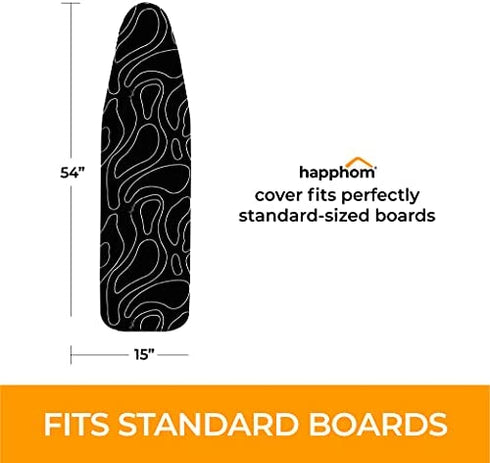 Ironing Board Cover and Pad Extra Thick Heavy Duty Padded 4 Layers, Silver Coated Ironing Board Cover, Non Stick Scorch and Stain Resistant Standard Size 15x54 with Elasticized Edges (Circle Black)