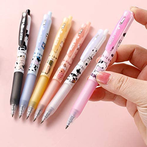 Jisomin Giant star Cute Milky Cow Pens, Retractable Gel Pens, Black Gel Ink Pens, 0.5mm, Bullet Point, Perfect for Office School Supplies Gifts for Boys Girls,Pack of 6pcs (Milky Cow)