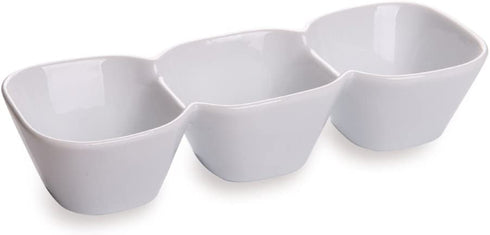 18 Ounce Triple Bowl Serving Dish, 1 Square Porcelain Condiment Tray - Serve Snacks, Dips, or Condiments, For Parties, Buffets, Or Catering, White Porcelain 3 Section Serving Dish - Restaurantware