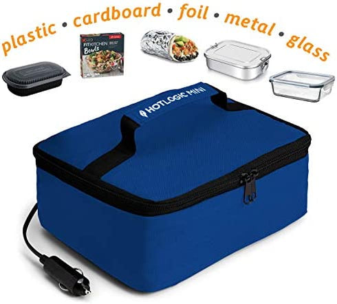 HOTLOGIC Mini Portable Oven, Food Warmer Electric Lunch Box with 12V Vehicle Plug, Mini Personal Heated Lunch Box for Cooking and Reheating Meals in Vehicles and Trucks for Work or Travel (Blue)