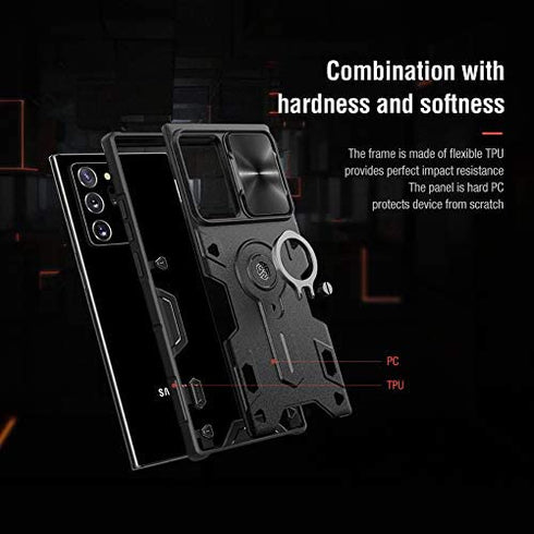 Samsung Galaxy Note 20 Ultra 5G Case with Ring Kickstand and Camera Lens Cover, CamShield Armor Shockproof PC & TPU Bumper Hybrid Protective Cover (Black,Note 20 Ultra/Note 20 Ultra 5G)